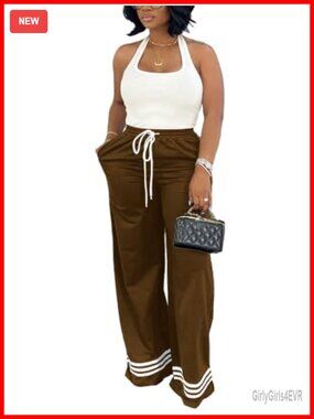 Wide Leg Sweatpants High Waisted Drawstring Cotton Loose Lounge Pants Pockets
